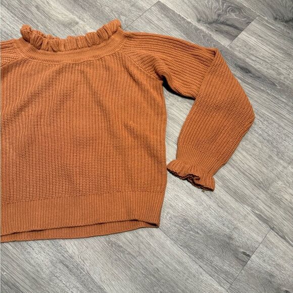 Lulus Burnt Orange Off-the-Shoulder Ruffled Neck Sweater - Picture 3 of 6